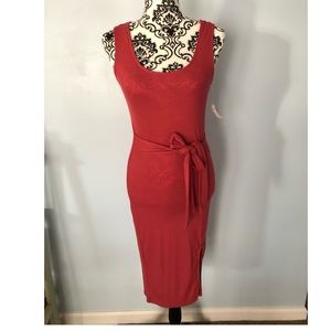 Ribbed midi dress with tie waist